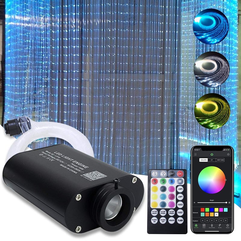 Amki طقم أضواء ستارة ألياف بصرية بلوتوث AMKI 16W، تأثير شلال RGBW وضع الموسيقى التحكم عبر التطبيق/التحكم عن بُعد إضاءة ستارة لغرفة الأطفال الحسية ديكور منزلي مع كابل ألياف 0.03 بوصة/0.75 مم 9.8 قدم/3 متر 300 قطعة - Image 1